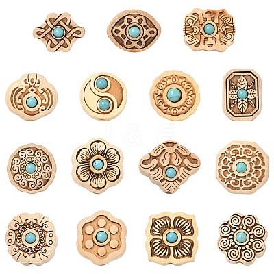 15Pcs 15 Styles Poplar Wood Beads WOOD-YW0001-80-1