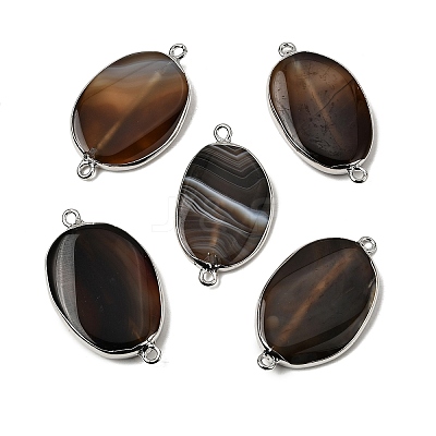 Natural Agate(Dyed & Heated) Oval Links Connector Charms G-P614-06P-06-1