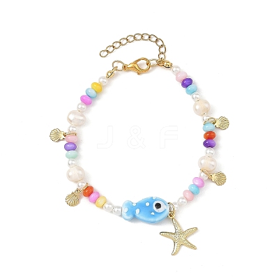 Ocean 304 Stainless Steel Starfish Shell Shape Charm Bracelets BJEW-JB14275-1