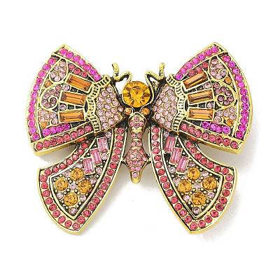 Butterfly Alloy Rhinestone Brooches for Backpack Clothes JEWB-R051-07AG-02-1