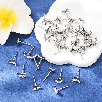 Tarnish Resistant Earring Cabochon Settings 304 Stainless Steel Ear Studs Blank Settings STAS-Q170-08-1
