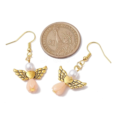 Angel Antique Golden Alloy & Resin Dangle Earrings EJEW-JE05686-08-1