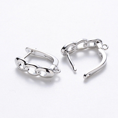 Brass Hoop Earring Findings with Latch Back Closure KK-T048-024P-NF-1
