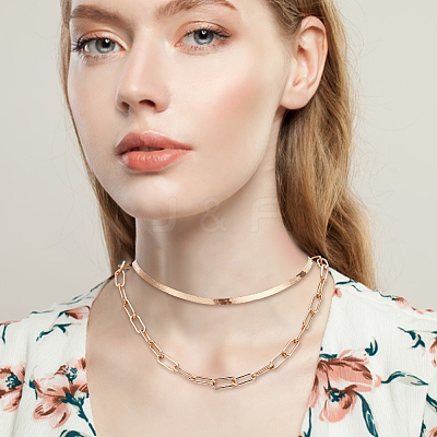 4Pcs 4 Style Alloy Paperclip & Herringbone Chain Necklaces Set NJEW-AN0001-09-1