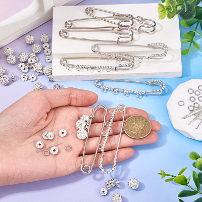 8Pcs 4 Styles Iron Rhinestone Safety Pins FIND-TA0008-81-1