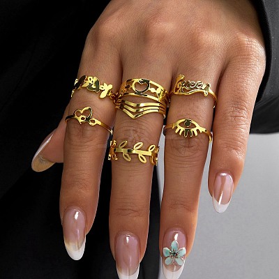 304 Stainless Steel Open Cuff Rings Set for Women SA-CBABC0E-06G-1