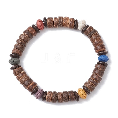 2Pcs Natural Coconut & Lava Rock Beads Stretch Bracelets for Men Women BJEW-JB12497-1
