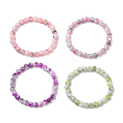 Drawbench & Baking Paint Round Glass Stretch Bracelets BJEW-JB12614-1