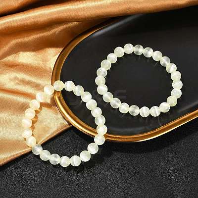Dyed Natural Selenite Round Beaded Stretch Bracelets for Women G-U005-02K-1