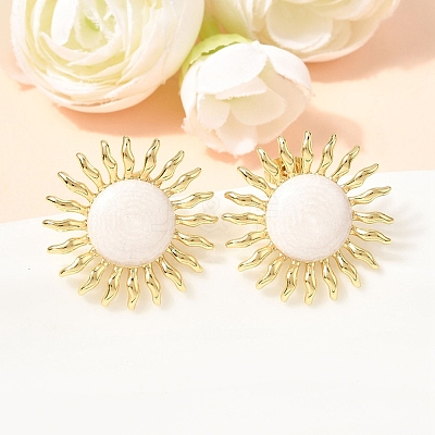 Sun Brass Stud Earrings EJEW-D352-02G-03-1