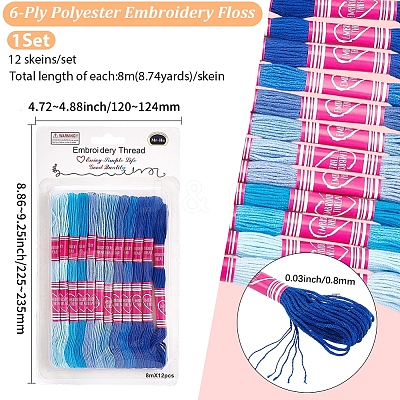 12 Skeins 6-Ply Polycotton(Polyester Cotton) Embroidery Floss DIY-CY0002-94D-1