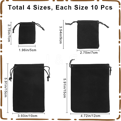 40Pcs 4 Style Rectangle Velvet Pouches TP-CN0001-02-1