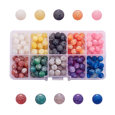 200Pcs 10 Colors Natural Weathered & Crackle Agate Beads Strands G-CJ0001-54-1