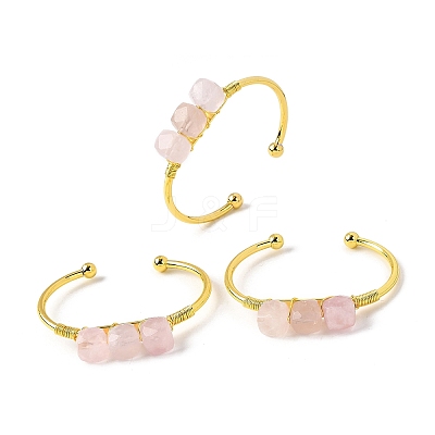 Natural Rose Quartz Beads Cuff Bangles for Women BJEW-Q035-01G-02-1