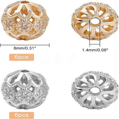 12Pcs 2 Colors Rack Plating Brass Micro Pave Clear Cubic Zirconia Beads ZIRC-NB0001-84-1