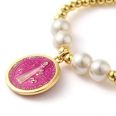 Adjustable Flat Round with Holy Virgin Charms Bracelet BJEW-Z073-01G-04-1