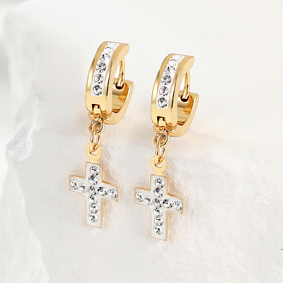201 Stainless Steel Cross Hoop Earrings XZ9263-1