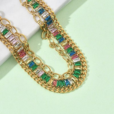 304 Stainless Steel & Glass Double Layers Chain Bracelets for Women BJEW-F540-10G-1