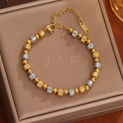 Two-tone 304 Stainless Steel Beaded Bracelets for Women WG0A43A-02-1