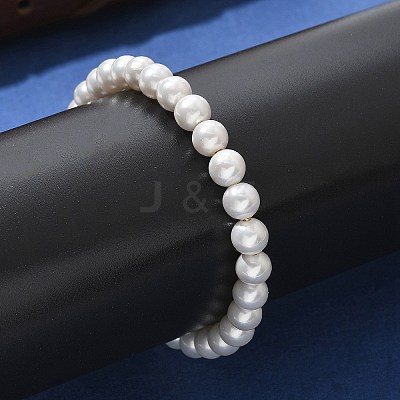 Shell Pearl Beaded Slider Bracelet with Brass Snake Chain X-BJEW-B066-01B-01-1