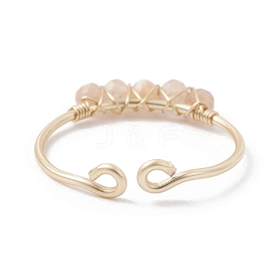 Copper Wire Wrapped Natural Sunstone Open Ring RJEW-JR00630-05-1