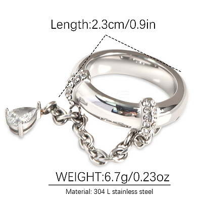 304 Stainless Steel Micro Pave Clear Cubic Zirconia Finger Rings FS-WGB0E10-06-1