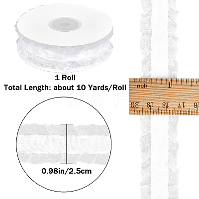 10 Yards Polyester Pleated Lace Trim OCOR-WH0080-93A-1