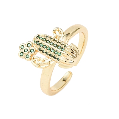 Adjustable Brass Micro Pave Cubic Zirconia Cuff Rings for Women RJEW-B138-02G-1