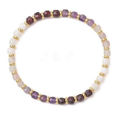 Natural Rose Quartz & Garnet & Rainbow Moonstone & Amethyst Beaded Stretch Bracelets BJEW-JB13485-01-1