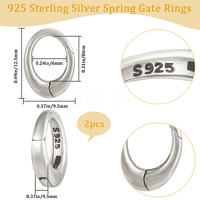2Pcs 925 Sterling Silver Spring Gate Rings STER-BBC0006-74A-1