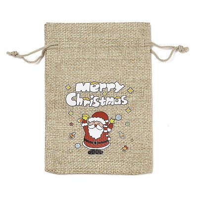 Christmas Printed Burlap Packing Pouches Drawstring Bags ABAG-Q053-02A-07-1