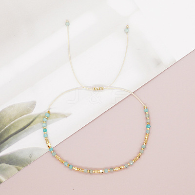 Adjustable Boho Natural Amazonite Faceted Rondelle Braided Bead Bracelets OW0255-1-1