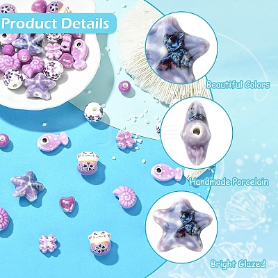 40Pcs 8 Styles Handmade Porcelain Beads PORC-YW0001-80-1