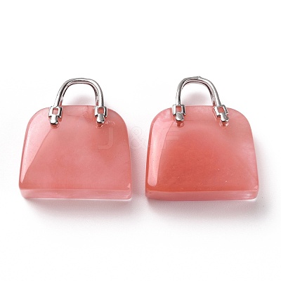 Watermelon Stone Glass Brass Pendants KK-E274-01P-010-1