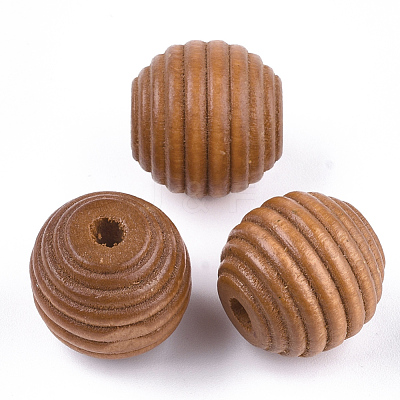 Painted Natural Wood Beehive Beads WOOD-S049-04B-07-1