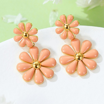 304 Stainless Steel Enamel Stud Earrings EJEW-S226-01G-01-1