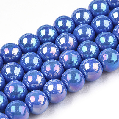Electroplate Opaque Glass Beads Strands GLAA-T032-P8mm-AB11-1