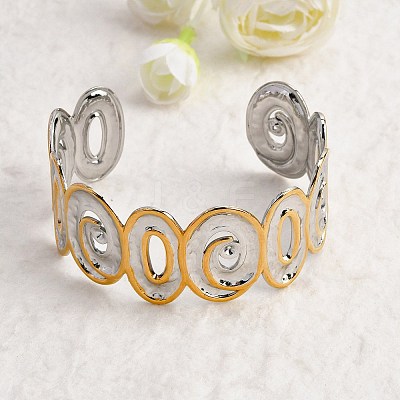 Hammered 304 Stainless Steel Cuff Bangles for Women BJEW-P371-01A-1