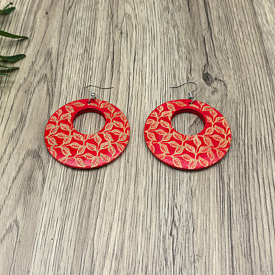 Wood & Alloy Dangle Earrings WGE92E0-01-1