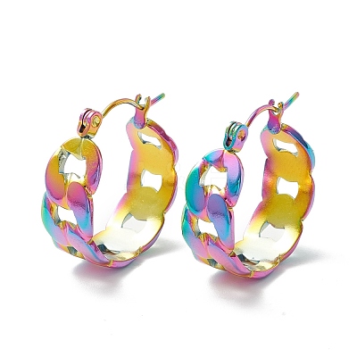 304 Stainless Steel Cuban Link Chunky Hoop Earrings for Women Ion Plating(IP) EJEW-P197-07MC-1