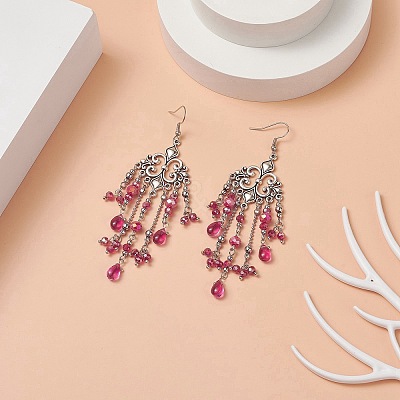 Glass Teardrop Tassel Chandelier Earrings EJEW-TA00184-04-1