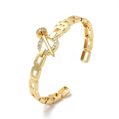 Clear Cubic Zirconia Ring & Nail & Padlock Open Cuff Bangle BJEW-C027-02G-1