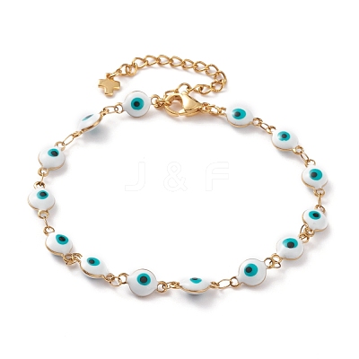 Evil Eye 304 Stainless Steel Enamel Link Chains Bracelets & Necklaces Jewelry Sets SJEW-JS01152-1