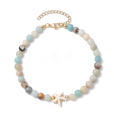 Natural Flower Amazonite & Synthetic Turquoise Charm Anklets for Women AJEW-AN00616-04-1