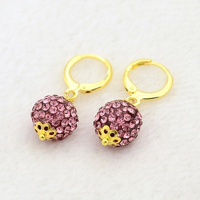 Dangling Round Ball Resin Rhinestone Earrings EJEW-J080-22G-1
