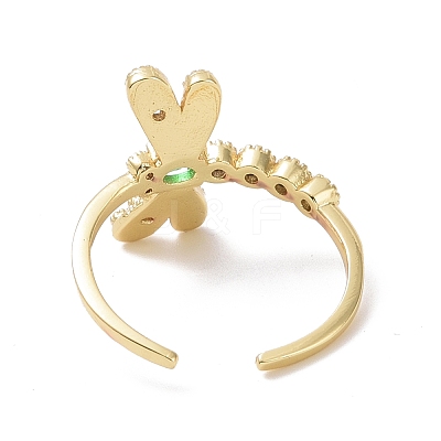 Green Cubic Zirconia Dragonfly Open Ring RJEW-P032-33G-1