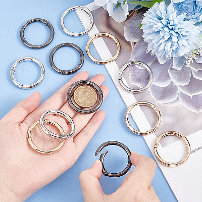 12Pcs 3 Colors Alloy Spring Gate Rings AJEW-PH0018-12-1