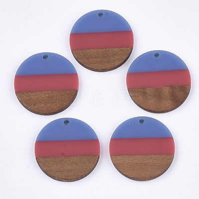 Tri-color Resin & Walnut Wood Pendants RESI-S358-78G-1