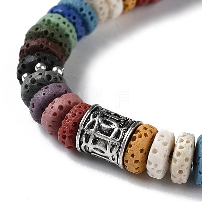 Dyed Natural Lava Rock Disc Beaded Bracelet BJEW-Z020-01B-AS-1