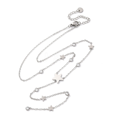 304 Stainless Steel Crystal Rhinestone Star Lariat Necklaces NJEW-R026-15P-1